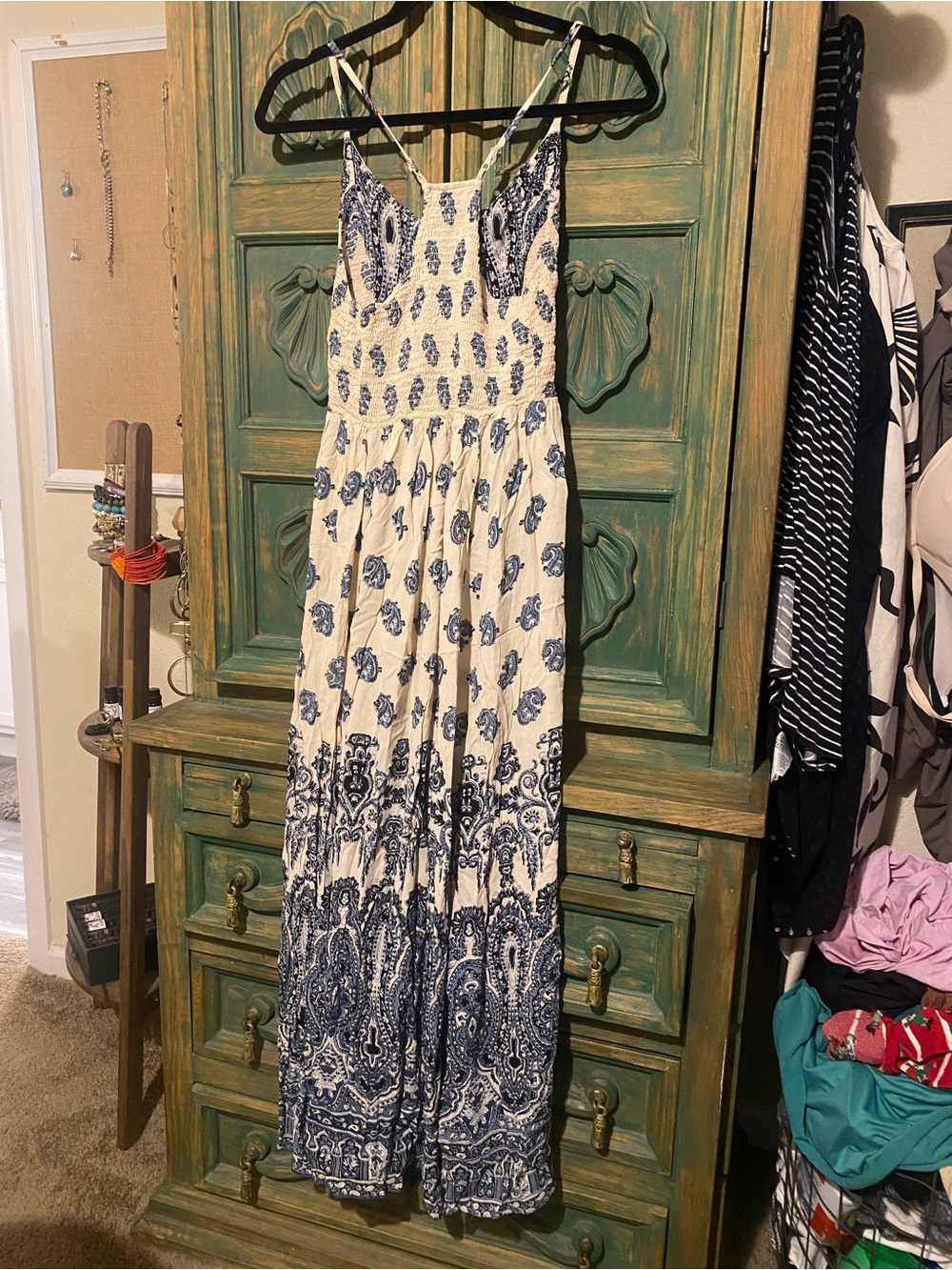 Angie Blue and White Paisley Maxi Dress - Picture 3 of 4